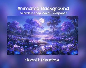 Anime Animated Background: Purple Moonlit Meadow, Enchanted Midnight Valley, Lunar Garden, Twitch Overlay, VTuber Stream