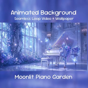 Animerad bakgrund | Månbelyst pianoträdgård, eterisk musikfristad, Blue Moon Sonata, Twitch-överlägg, VTuber-stream