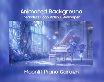 Anime Animated Background| Moonlit Piano Garden, Ethereal Music Sanctuary, Blue Moon Sonata, Twitch Overlay, VTuber Stream