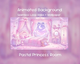 Fondo animado de anime para dormitorio de princesa pastel / Habitación rosa kawaii, superposición para Twitch, transmisión de VTuber