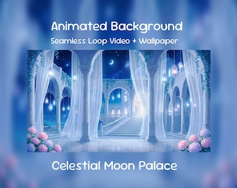Anime Animated Background| Celestial Moon Palace, White Dream Courtyard, Moonlit Sky Hall, Twitch Overlay, VTuber Stream