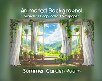 Summer Garden Room Anime Animated Background| Greenery Window, Sunlit Nature, Lofi, Twitch Overlay, VTuber Stream