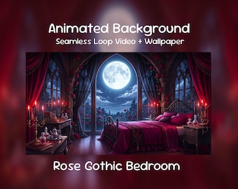 Anime Animated Background| Rose Gothic Bedroom, Dark Romantic Medieval Room, moonlight, celestial, Twitch Overlay, VTuber Stream