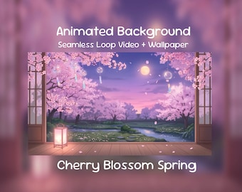 Anime Animated Background| Cherry Blossom Spring, Sakura Garden Night, Lofi, Twitch Overlay, VTuber Stream