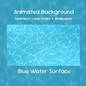 Op de afbeelding: Een geanimeerde achtergrond met een naadloze loop video en wallpaper. De afbeelding toont een blauw wateroppervlak met lichtreflecties. De tekst luidt "Animated Background" en "Blue Water Surface".
