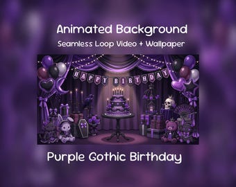 Purple Gothic Birthday Stage Anime Animated Background| Dark Party Room, Celebration, YouTube, Twitch Overlay, VTuber Stream