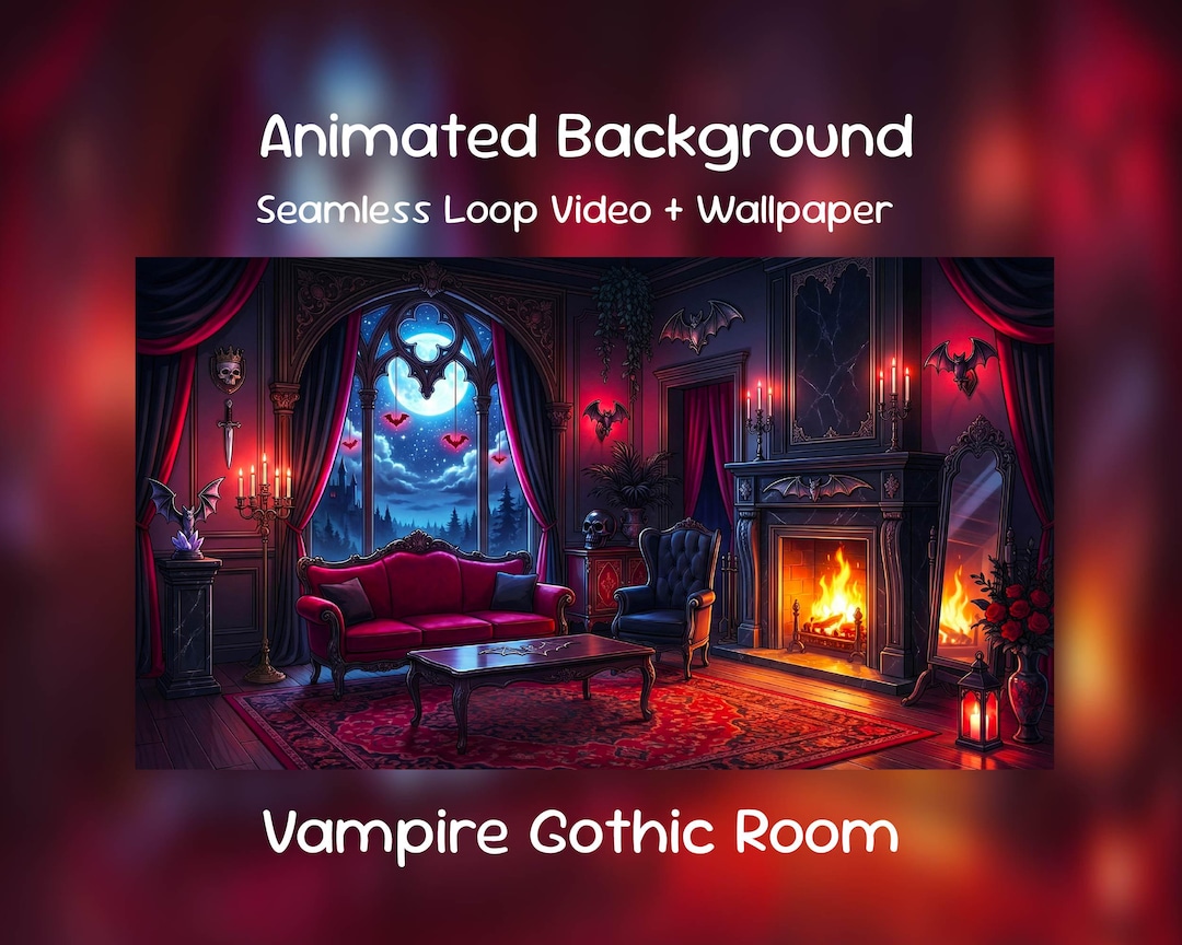 Anime Animated Background| Vampire Gothic Room, Dark Red Castle Lounge ...