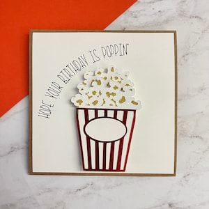 Popcorn Birthday Card, Handmade Card, Blank Greeting Card, Poppin&#39;, Movie Card