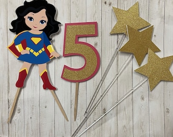 Super Girl, Free Standing Design, Glitter Cake Topper, Girl Super Hero, Super Hero Cake Topper Personalized,