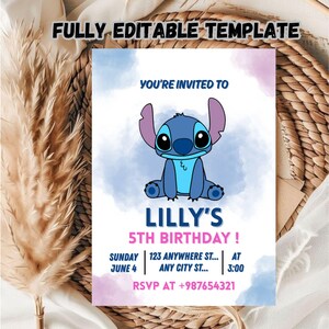 Editable Stitch Birthday Party Invitation Template / Stitch Birthday Party Invitation Template / Editable Kids Favorite Birthday Invitation