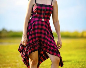 90s Grunge Plaid Skater Dress | Black & Red Flannel Alt E Girl Outfit |  Retro Rave Festival Fit - Etsy