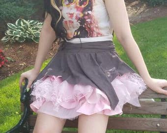 Spódnica wróżki z koronki i blasku w kolorze różowym - rozmiar mały - Kawaii Mini spódniczka z szortami