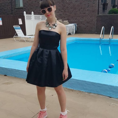 semi formal black dress Little Chic Short Aline #BLS97045 CARE Fabric Strapless Black Party Dress -