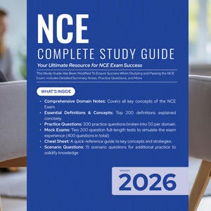 Guía de estudio del examen NCE 2026: Preguntas de práctica y simulacros de examen (Descarga en PDF)