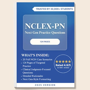 Preguntas de práctica de próxima generación del NCLEX-PN: 20 escenarios / 124 páginas de razonamiento clínico y fundamentos