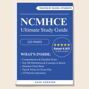 Guía de estudio NCMHCE 2026: 220 páginas, exámenes de práctica y definiciones (descarga digital)