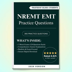 NREMT EMT-övningsprov | 360 övningsfrågor levereras med detaljerad motivering