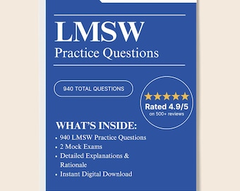 LMSW Practice Questions – 940 ASWB-Style Questions with Mock Exams & Explanations (Digital Download)