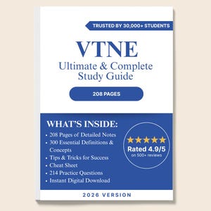 Przewodnik do nauki VTNE 2026: 208 stron notatek i pytań praktycznych (wersja cyfrowa do pobrania)