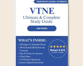 VTNE 2026 Study Guide: 208 Pages of Notes & Practice Questions (Digital Download)