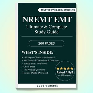Guía de estudio para el examen EMT de NREMT 2026: Preguntas de práctica y hoja de referencia (descarga digital)