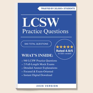 LCSW Practice Questions - 940 ASWB Clinical Style Questions with Mock Exams & Explanations