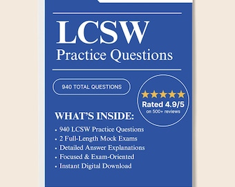 LCSW Practice Questions - 940 ASWB Clinical Style Questions with Mock Exams & Explanations