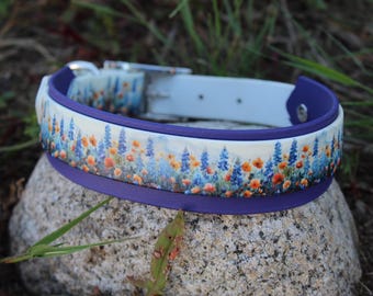 Violet Wildflower Biothane Collar – Waterproof, Floral, Heavy-Duty Dog Collar for Large Dogs