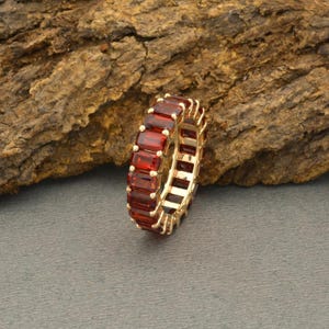Genuine Full Red Garnet Engagement Ring 14K Yellow Gold Plated Garnet Full Eternity Band For Women January Birthstone Stacking Band For Her