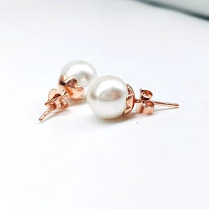 Akoya Pearl Earrings Studs AAA 8mm-9mm 14k Rose Gold Earrings for Women Japanese White Pearl Stud Earrings Sets, Unisex Studs Earrings