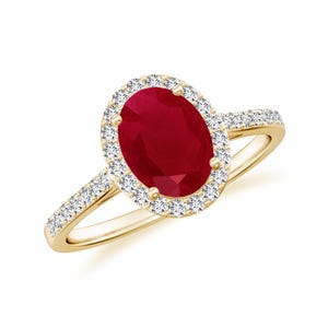 Genuine Ruby Ring/ 14k Solid Gold Ruby Moissanite Halo Ring/ Diamond Dainty Ring/ Ruby Engagement Ring/ Anniversary Ring/ Ring For Women