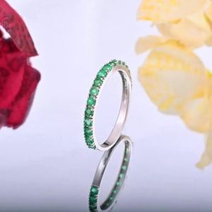 Zambian Emerald Half Eternity Band, Emerald 2.00 Round Band, Emerald Wedding Band, Emerald Stacking Band, May Birthstone Ring 14k Gold Ring