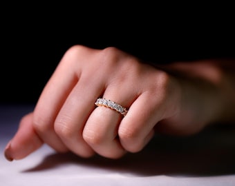 3mm Princess Cut Square Prong Set Moissanite Full Eternity Band, 14k Gold Plated Handmade Stacking Statement Band For Women, Engagement Ring