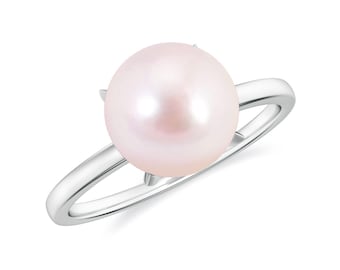 Pink Pearl Prong Setting Solitaire Ring, Akoya Pearl Statement Ring, Pink Pearl Wedding Band For Women, Engagement Ring Handmade Silver Ring