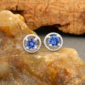1 Carat AAA Blue Tanzanite Spiral Studs Earrings, 14k White Gold Prong Setting Solitaire Studs Earrings For Women, December Birthstone Gift