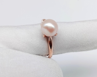 Akoya Pink Pearl Solitaire Ring, Engagement Ring, Wedding Ring, Statement Ring, Pink Ball Pearl Ring Birthstone Gift For Her 925 Silver Ring