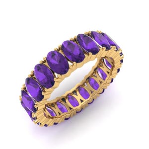 Purple Amethyst 5X3mm Oval Cut Eternity Band In 14k Solid Gold Prong Set Amethyst Full Eternity Ring, Amethyst Stacking Band For Women Gift