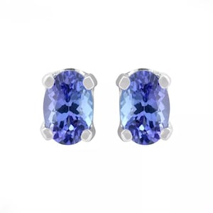 AAA Tanzanite Stud Earring in 14k Solid White Gold, Tanzanite Earring, Tanzanite Jewelry, Gemstone Earring, 6x4mm Tanzanite Oval 1cts Studs