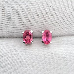 5x3mm Tiniest Oval Pink Tourmaline Stud, 14k White Gold with Natural Gemstone, Tiny Modern Geometric Gemstone Stud Earring, Gift For Her