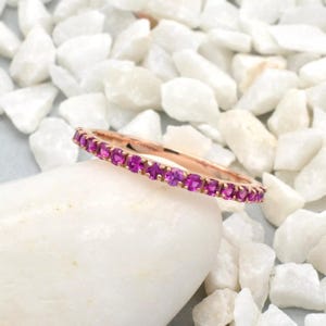 2 MM Round Cut Pink Sapphire Half Eternity Band For Women in 14k Rose Gold Sapphire Eternity Ring, Pink Sapphire Band Ring, Stacking Band