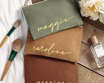 Personalized Bridesmaid Canvas Cosmetic Bag, Best Gifts for Her, Custom Make Up Bag, Bachelorette Party Favors, Holiday Hosting Gift