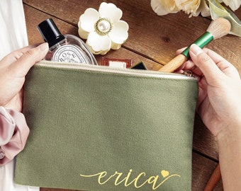 Personalized Bridesmaid Cosmetic Bag with Name, Custom Canvas Makeup Bag ,Bridesmaid Proposal, Bridesmaid Gift, Bachelorette Party Favors