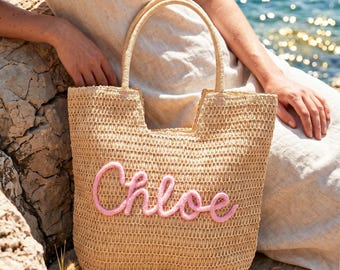 Personalized Straw Beach Tote, Monogrammed Travel Beach Bag, Girls Trip Pool Bag, Bachelorette Party Favors, Summer Purse, Bridesmaid Bags
