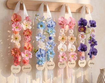 Personalized Floral Graduation Stole, Custom Name Grad Sash, Engraved Year Flower Lei, Senior Photo Prop, Graduation Gifts