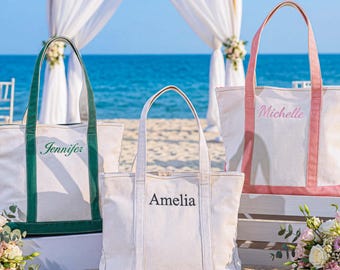 Embroidered Beach Bag, Custom Canvas Tote Bag, Bridesmaid Gift, Bachelorette Party Gifts