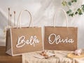 Personalized Burlap Tote Bag With Charm, Bridesmaid Gift Bags, Custom Burlap Bags, Monogram Beach Tote Bag, Bachelorette Party Bag, Jute Bag product logo