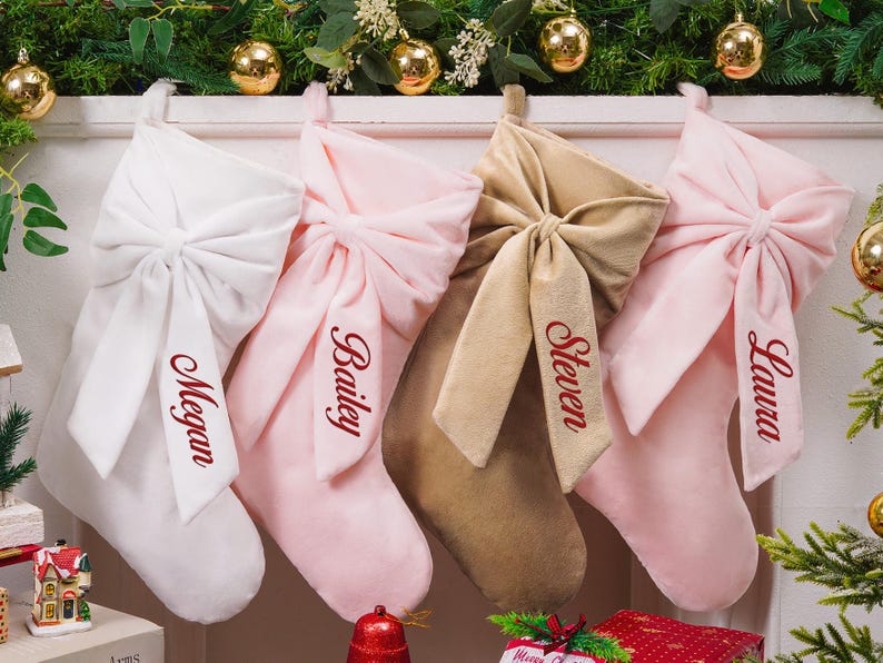 Personalized Bow Christmas Stocking, Velvet Christmas Stocking With ...
