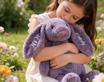 Personlig broderad påskhare, påskharepresenter för pojkar och flickor, babypresent, babyshowerpresent, plyschkanin, present till barn