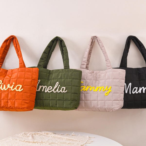 Gepersonaliseerde nylon draagtas, draagtassen bruidsmeisjesnaam, schoudertas met monogram, strandtas, cadeaus bruidsmeisje, cadeau voor haar, vrijgezellencadeau