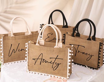 Personalized Burlap Bridesmaid Tote Bag, Beach Tote, Monogram Jute Bag, Bachelorette Party Favor
